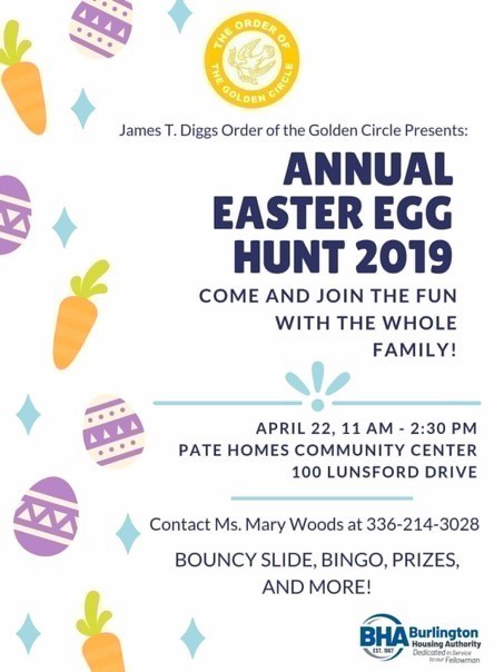 Informational flyer that includes details about our annual Easter Egg Hunt.
