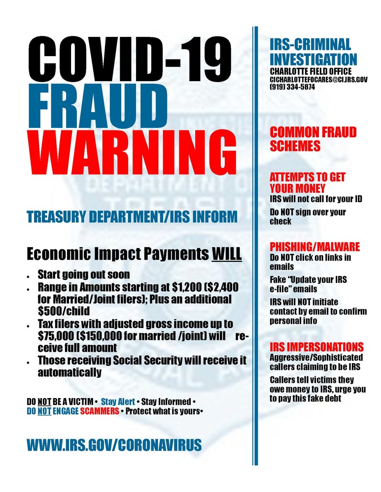 IRS COVID-19 Fraud Warning flyer
