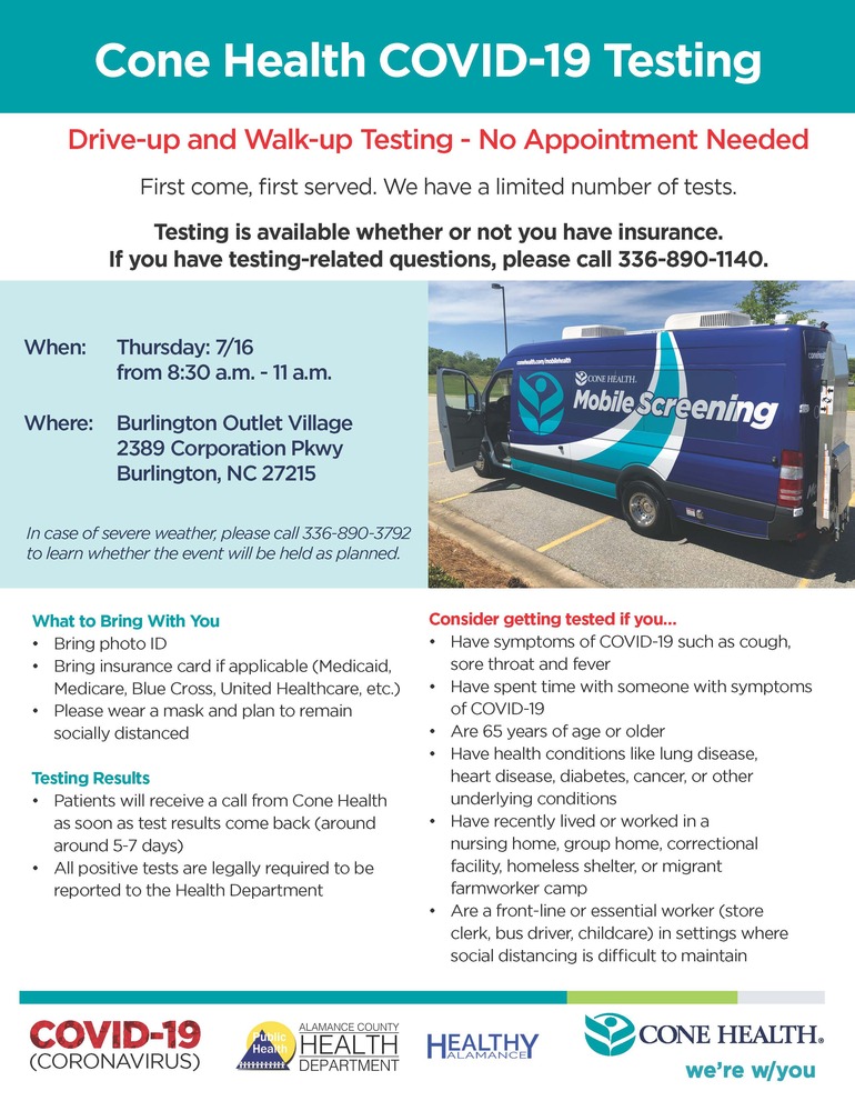 Free COVID-19 Testing flyer.