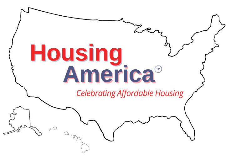 an outline of the United States of America with the words Housing America  Celebrating Affordable Housing inserted on the image