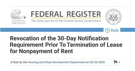 Revocation of the 30-Day Notification Requirement Prior to Termination of Lease for Nonpayment of Rent. All information as listed below.